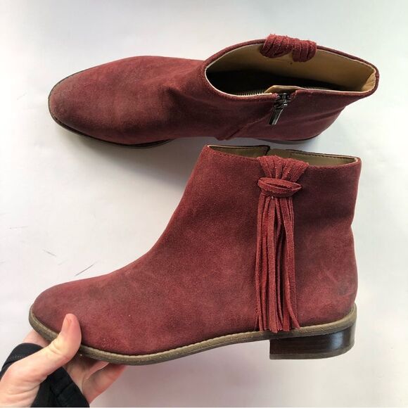 Karl Lagerfeld Paris Burgundy‎ Suede Fringe Ankle Booties Size 7.5 - Picture 3 of 10